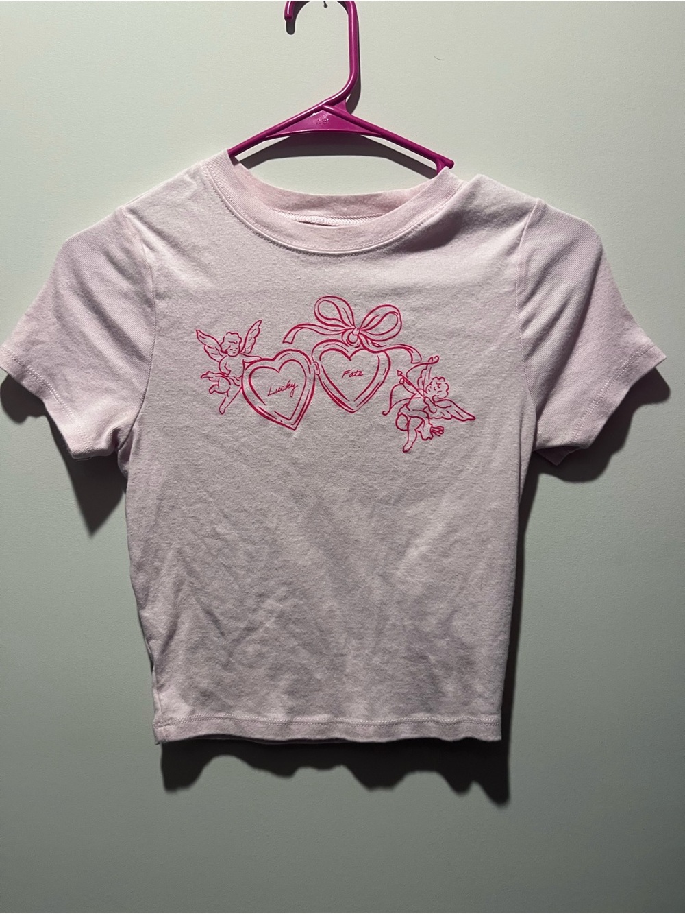Light Pink Graphic Tee with Cherub Hearts